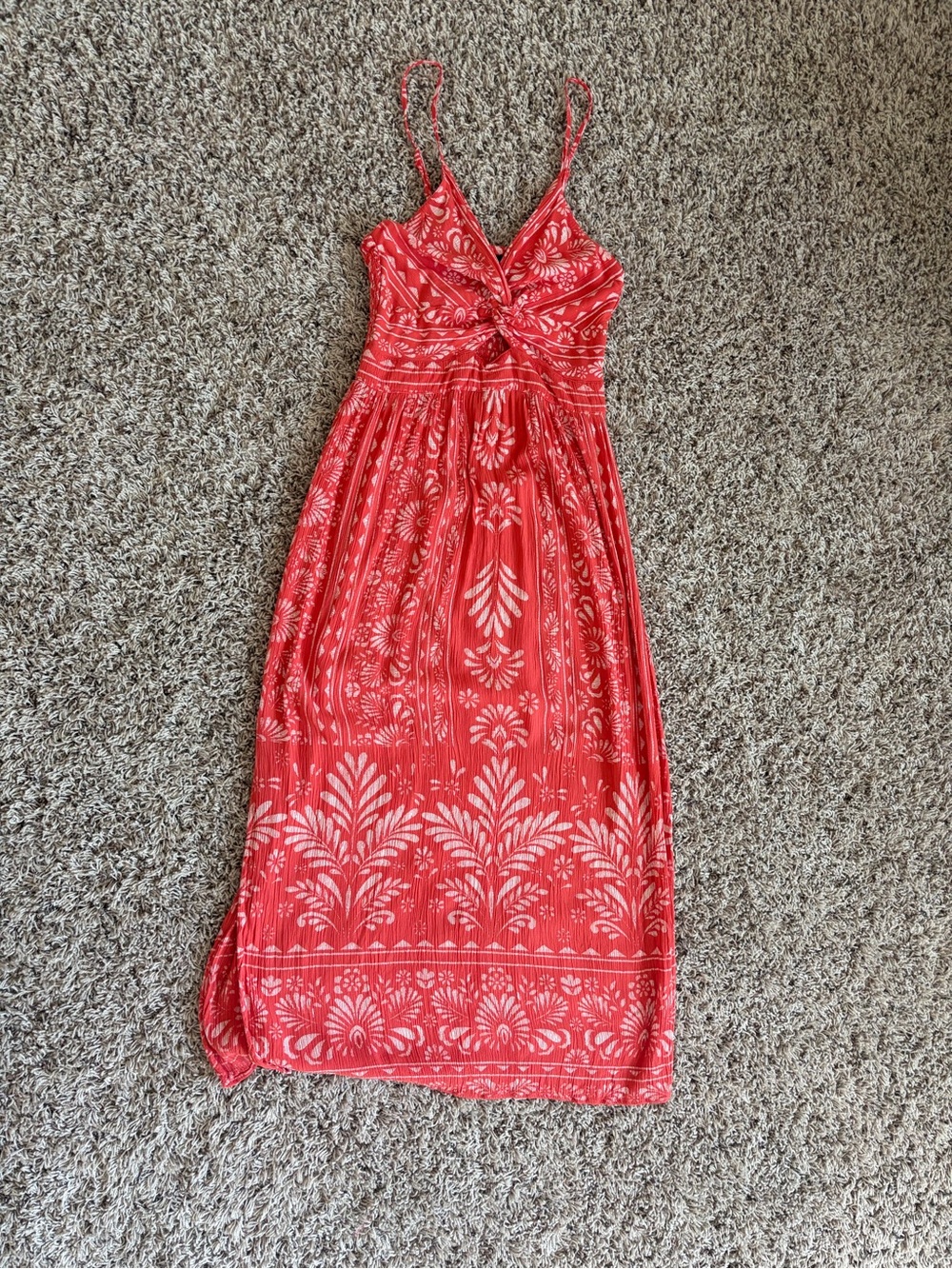 Angie Women’s Large coral Floral Boho Maxi Dress with knot Front size L